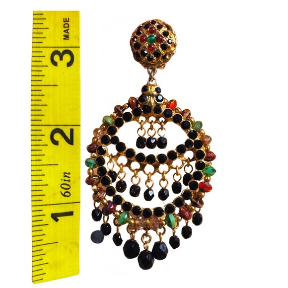 vintage:: Rare Jose & Maria Barrera Multicolor Beaded Chandelier Earrings - Picture 3 of 5